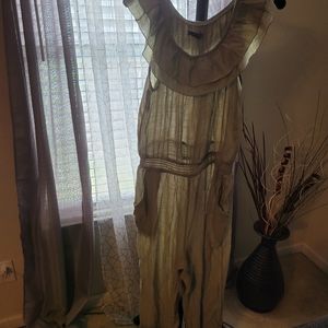 Green Ruffle shoulder pantsuit